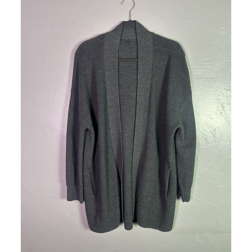Lululemon Merino Wool Blend Ribbed Thick Knit Cardigan Black Open Front Size12
